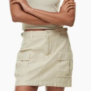 Aritzia Cargo Mini Skirt Front Back Pockets Adjustable Waist Off White SZ 12